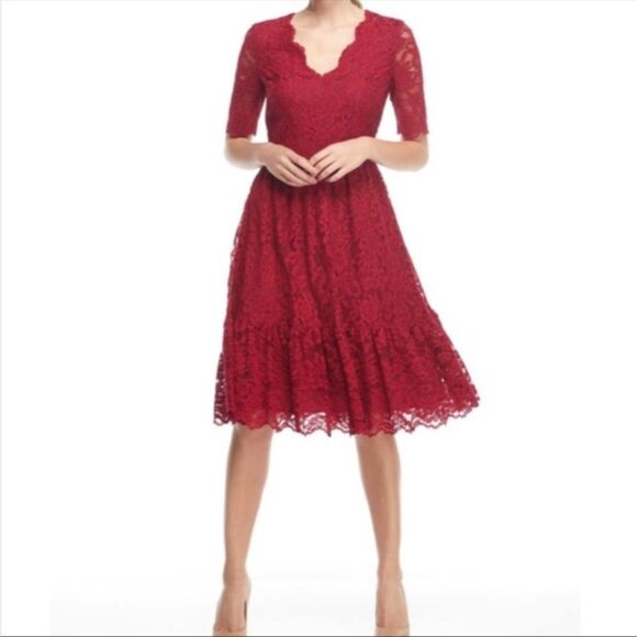 Gal Meets Glam Stella Lace Dress in Raspberry Red RARE Midi Size 6 - Picture 2 of 9